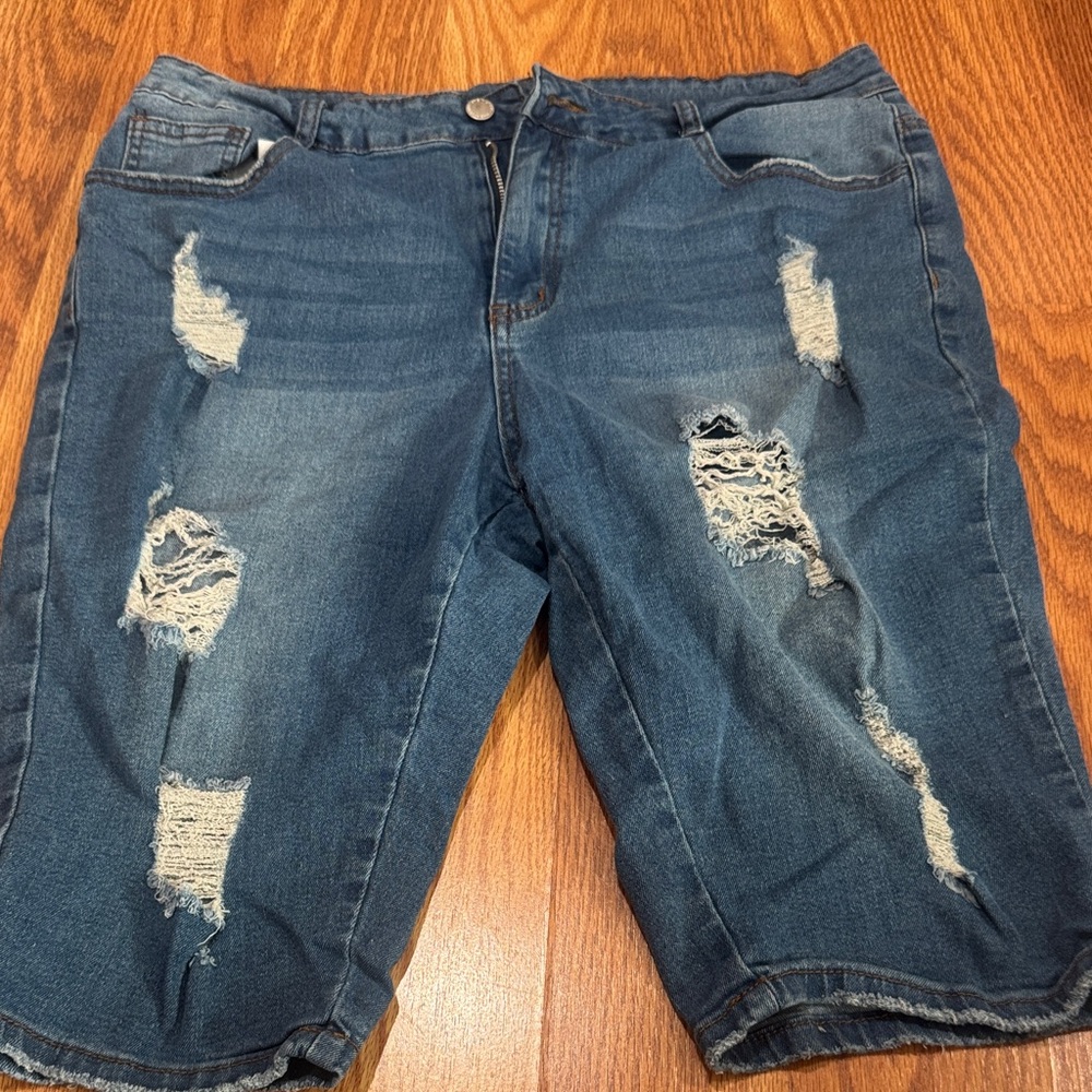 SHEIN Ripped Blue Denim Shorts